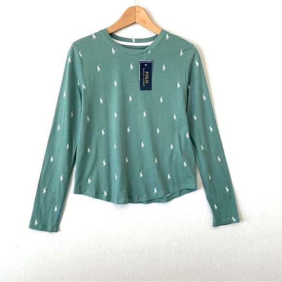 Polo Ralph Lauren All Over Polo Print Long Sleeve Tee - Picture 1 of 5